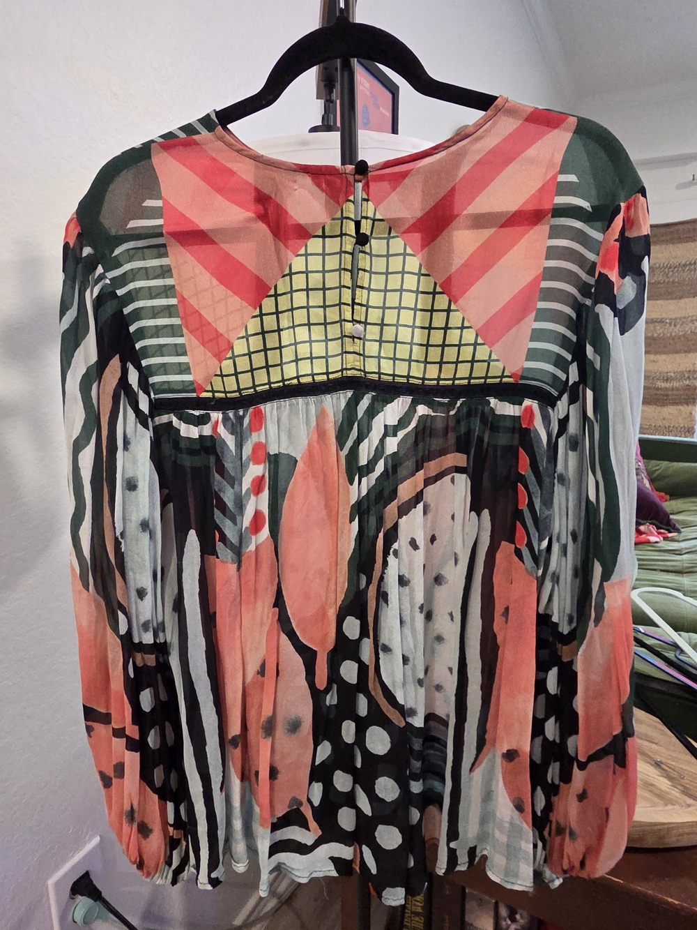 Anthropologie Sheer Multi-Color Abstract Print Blouse - Picture 5 of 8